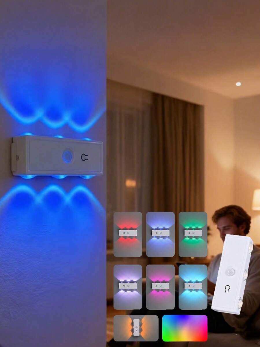 RGB Sensor Night Light, Top & Bottom Illumination Wall Lamp, Dimmable, USB Rechargeable LED Light, Suitable For Living Room, Bedroom, Stairs, Bedside Table, Wardrobe Lighting