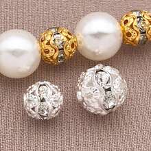 10颗6/8毫米精美镂空圆形隔珠，镀18K金，厚实银色，饰有水晶——非常适合新娘、婚礼和DIY珠宝 - 彩色 - 查看 7