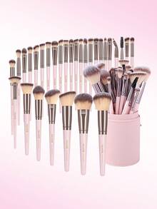 MAANGE Juego de 4 brochas profesionales para maquillaje facial con estuche de cartón: brocha triangular para corrector, brocha para base, brocha para polvos de doble punta, brocha para rubor, brocha para contorno, brocha para sombra de ojos, herramientas de maquillaje con fibra suave para facilitar su transporte, brocha para viajes, regalo para mujeres y niñas. - Rosa - Ver 7