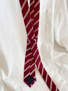 1条红底白条纹围巾，女士时尚系带发带，条纹围巾腰带，长款修身腰带，适合夏季、秋季、派对和其他场合 - 紅色 - 查看 3