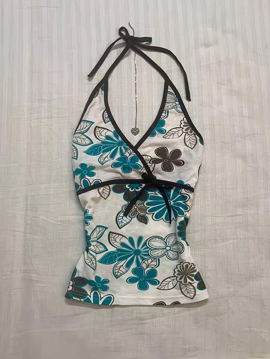 Áo hai dây in họa tiết hoa thời trang nữ, chất liệu pha polyester, độ co giãn vừa phải. - Nhiều màu - Xem 1