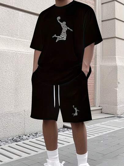 Bộ áo thun và quần short nam, in kỹ thuật số 3D, chất liệu polyester, áo thun thời trang thể thao ngoài trời, quần short rộng rãi thoải mái, trang phục thường ngày chơi bóng rổ, du lịch.