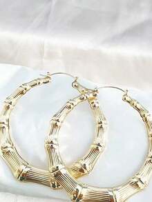 Bamboo Joint Design Hoop Earrings - Vàng kim - Xem 4