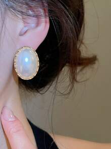 Andkiss 1 Đôi bông tai đính ngọc trai giả hình bầu dục kiểu Baroque - Vàng-Trắng - Xem 4