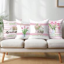 Bộ 4 vỏ gối trang trí Simple Daily Pink Tulip "Sweet Home", in một mặt trên chất liệu nhung màu đào, kích thước 45*45CM/18*18inch, phù hợp với trang trí phòng khách theo phong cách tối giản hiện đại, làm quà tặng hoặc trang trí tiệc. - Nhiều màu - Xem 9