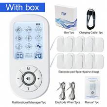 High Quality 36 Modes 30 Intensity TENS Rechargeable Electronic Pulse Massager With LCD Display, Full Body Muscle Stimulator Includes 8 Electrode Pads - White - View 15