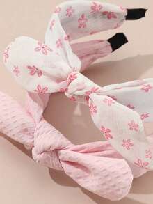 2条装女童时尚大蝴蝶结布艺可爱简约发带，适合春季外出佩戴 - 彩色 - 查看 3