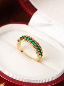 1pc Women's Wedding Ring, Fashionable Minimalist 18K Plated Copper Material, Sapphire Blue, Rose Red, Emerald Green, White Zirconia Ring, Suitable For Women's Daily Wear Jewelry - Ring - View 6