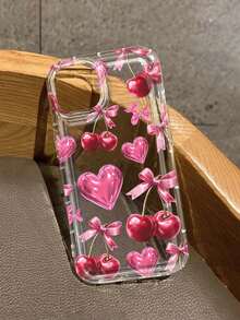Transparent Phone Case With 3D Heart, Bow, And Strawberry Pattern, Compatible With IPhone 17/16/14/13 Pro Max/12 Pro/11/Xr/Xs/7/8 Plus, S10/S22/A12/A50/A52/S24/A135G And Other Models, Durable TPU Material With Air Cushion - Multicolor - View 1