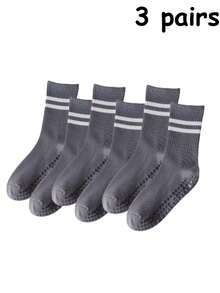 3 Pairs Unisex Sports & Yoga Mid-Calf Socks, Random Colors, Pilates Socks With Grip For Women, Non-Slip Socks Suitable For Barre Workout And Slippers - Multicolor - View 12