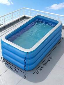 Large Inflatable Swimming Pool, Ocean Design, Cute & Durable PVC Material, Foldable & Portable, Suitable For Family Garden Parties And Backyard Entertainment, Patio Decor Pool, Colorful - Blue and White - View 4