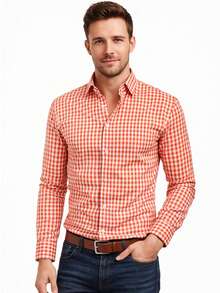 Rand paul Men's Casual Comfortable Checkered Shirt - 橘色 - 查看 1