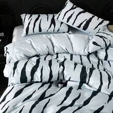 4pcs Soft Washed Silky Bedding Set, AB Version Spring/Summer Minimalist Bed Sheet Set (1pc Duvet Cover, 1pc Bed Sheet, 2pcs Pillowcases), Silky Smooth Sleep, Lightweight All-Season Bedding Suitable For Single Bed, Double Bed, Hotel, Dorm, Whole Family, With Zipper, Removable, Machine Washable, Room Decor - Multicolor - View 7