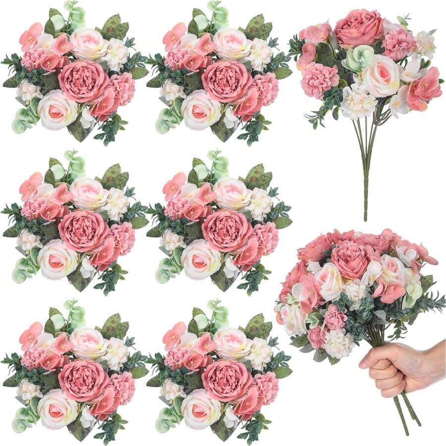 1 bó hoa mẫu đơn nhân tạo, hoa hồng giả thêu lụa, thích hợp trang trí mùa xuân/thu, bình hoa cưới, nhà cửa, nhà hàng, phòng ngủ, nhà bếp, phòng tắm, quà tặng Ngày của Mẹ, tiệc sinh nhật, trang trí sân vườn ngoài trời. - Hồng - Xem 1