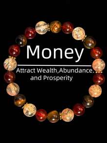 1pc 8mm Agate Beaded Bracelet - Yellow Tiger Eye, Red Agate - Natural Stone Elastic Beaded Bracelet - Attract Wealth, Bring Prosperity And Abundance, Attract Love, Bring Goodness - L01057 - View 1