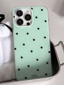 Fashionable Cute Polka Dot Glossy Soft Phone Case, Suitable For IPhone 17 Air, 16, 15, 14, 13, 12, 11 Pro Max, 16, 15, 14 Plus, Minimalist Creative Shock-Proof Back Cover - Mint Green - View 3