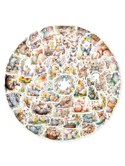 50pcs Easter Sticker Pack - Cute Rabbit, Chick And Egg Designs With "Happy Easter" Text - Self-Adhesive PVC Stickers, Suitable For Phone Cases, Refrigerators, Skateboards, Tablets, Guitars - Holiday Decor And Gift Sealing