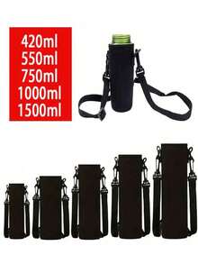 420-1500ML Water Bottle Sleeve, Hot & Cold Insulation, Travel-Friendly, Portable, Sweat-Resistant, Outdoor Drink Holder Covers For Hiking, Camping, And Fitnes - Black - View 1