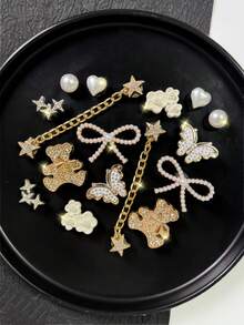 16pcs Detachable DIY Rhinestone Bear, Bow, Christmas Snowflower Shoe Accessories, Decorative Chain, Perfect Holiday Gift - Golden Bear - View 2
