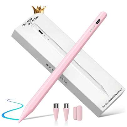 FCV 1PC Universal Aluminum Alloy Capacitive Pen For Mobile Phones Tablets, Active Touch Capacitive Pen With Type-C Fast Charge With 2 Replacement Tips, With 90mAh Lithium Battery Compatible With Android And Apple , Precise Touch