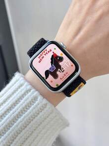 1pc Woven Nylon Watch Band Compatible With Apple Watch Ultra/SE/11/10/9/8/7/6/5/4/3/2/1, 45/46/49/38/40/41/42/44mm, Unisex Adjustable Nylon Sport Replacement Strap - Black - View 3