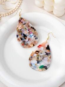 1 par de pendientes de gota de agua de acrílico extra grandes y coloridos de moda para mujeres, adecuados para la temporada de bodas/festivales de música - vistoso - Ver 4