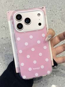 Funny Cute Irregularly Black Spot Glossy White Phone Case Compatible With IPhone 17 Pro Max 17Pro 16Promax 15ProMax 14Pro Max 12 13 Pro Max 14 15 16 Plus 11 17 13 NEW Lovely Contrasting Color Polka Dot Shockproof Back Cover Stylish Girl - Pink - View 2