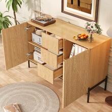 Modern Sideboard With Geometric Structure, Double Doors, Medium Drawer, Ample Storage Space, Multifunctional Storage Cabinet For Living/Dining Room - 卡其色 - 查看 5