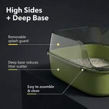 Extra Large Cat Litter Tray High Sides Anti-Scatter Splash Guard W/ Scoop - Multicolor - View 3