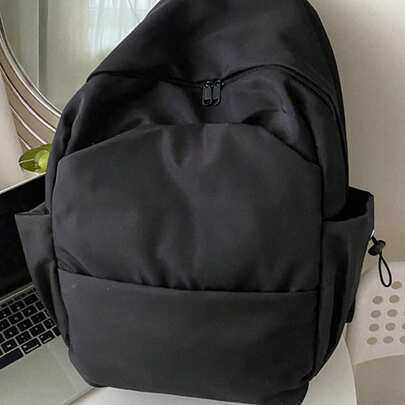 Unisex Minimalist Black Backpack, Made Of Waterproof Nylon Fabric, Durable And Wrinkle-Resistant, Practical And Elegant Design For All Scenarios