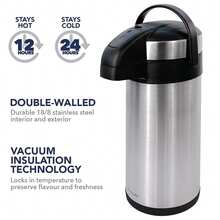 Crystals 5 Litre Vacuum Insulated Air Pot Flask With Pump Action & Carry Handle – Large Tea & Coffee Server - 銀色 - 查看 4