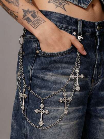 1pc Punk Western Cowboy Style Chic Fashionable Delicate Unique Multi-Layer Multi-Pendant Pant Chain Body Chain, Suitable For Men's Daily Wear, Festivals, Parties, Outdoor