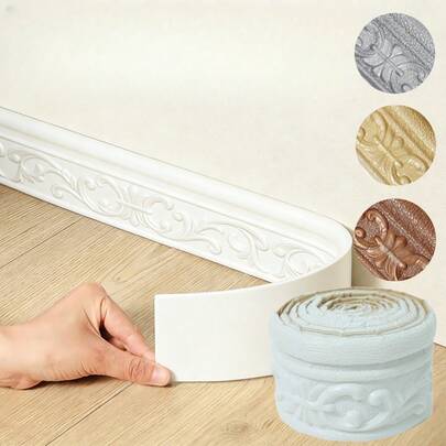 1pc Self Adhesive Flexible Foam Molding Trim,Wallpaper Border 3D Sticky Decorative Wall Lines,Peel And Stick Wall Baseboard Trim For Home Hotel DIY Decor