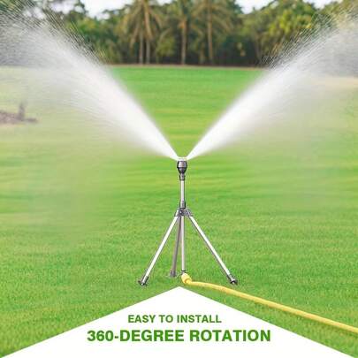 1 pièce Arroseur rotatif à 360° - Tuyau de 5 m/16,4 pi, trépied en acier réglable, convient pour l'irrigation du jardin et de la pelouse, le lavage de voiture, la douche extérieure pour animaux de compagnie