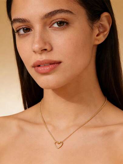 1pc Hollow Out Heart Design Women's Necklace, Unique & Chic Heart-Shaped Stainless Steel Pendant For Daily Wear, Gifts For Women