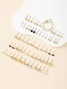 30 Pairs/Set Women's Fashion Earrings Set, Triangle, Heart, Minimalist Geometric Pattern, Square, Teardrop, Versatile Daily, Party, Casual Wear - Multicolor - View 2