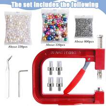 KLONKEE 1.248 peças Kit de Ferramentas de Decoração de Pérolas Feitas à Mão - 5 Opções de Cores (Branco, Vermelho, Rosa, Azul, Dourado), Inclui Pérolas Sem Furos, Máquina de Fixação de Rebite de Pérola, Máquina de Incrustação de Pérola DIY, Pérolas, Rebites, Parafusos, Pinças, Chave Sextavada em L, Adequado para Acessórios de Artesanato DIY, Decoração de Roupas, Chapéus, Calças, Vestidos, Bolsas, Faixas de Cabeça, Etc. - Multicolorido - Visão 8