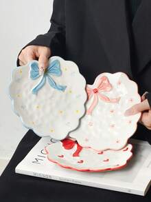 1 chiếc đĩa sứ vẽ tay hình trái tim và nơ, đĩa tráng miệng trang nhã, thích hợp cho bít tết, món tráng miệng, trà chiều, đám cưới, tiệc tùng, quà tặng ngày lễ. - Nhiều màu - Xem 12