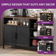 BALCONERA Metal Storage Cabinet & Sideboard With Double Doors, Magnetic Closure, Adjustable Shelves And Steel Frame - 黑色 - 查看 9