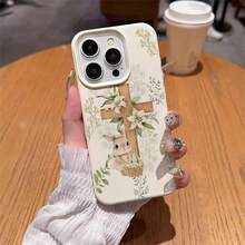 1pc TPU Material Easter Lily Cross Cute Rabbit Pattern Phone Case Suitable Compatible With Iphone 17 Pro Max/17/16 Pro Max/15/13/12/11, S20 FE/A15/S24/A55, Note 11/Note 12/Note 13 Pro, Full Coverage Anti-Drop Soft Shell Phone Protective Cover - White - View 4