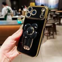 Flower Spinner Phone Case, Electroplated Shockproof Luxury Protective Cover With Dust-Proof Holes, Compatible With IPhone 6/7/8/X/XS/XR/11/12/13/14/15/16, Galaxy, , Honor, HW, , - Black - View 3
