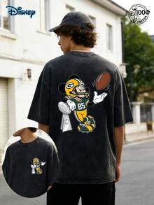 Mickey T-Shirt, Disney Short Sleeved T-Shirt, Mickey Mouse Shirt, Rugby Sports, Casual T-Shirt, Suitable For Both Men And Women, Unisex T-Shirt, 230G Washed High-Quality Cotton Double-Sided Printed T-Shirt, Graphic Shirts,Summer Outfits,Graphic Tees Men, Disneyland T-Shirt, Suitable For Retro Streetwear, Gatherings, Daily Wear, And Vacations - Black - View 1