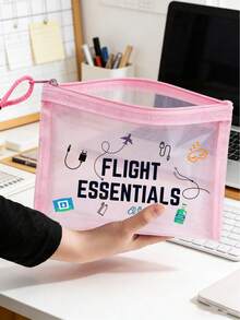 Fun Travel-Themed Mesh Cosmetic Bag, Flight Essentials Bag, Mesh Bag, Women'S Portable Makeup Bag, Travel Bag, Travel Toilet Pouch, Airplane Pouch, Charger Pouch, Lightweight Zippered Cosmetic Pouch, Carry All, Ideal Gift For Women, Flight Attendants, Doctor, Dad Mom, And Travel Enthusiasts, Trave Accessories Back To School , Mother'S Day, Teacher'S Day, Wedding Season, Graduation Season, Anniversaries - Multicolor - View 6