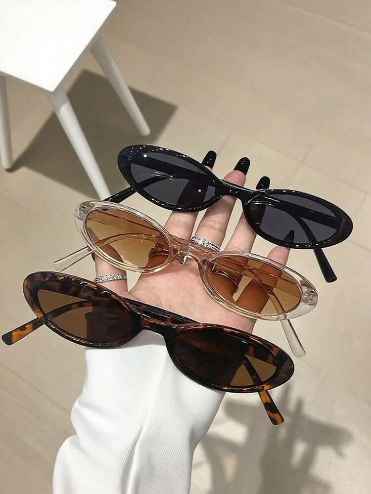 3 piezas Gafas de moda ovaladas de metal retro bohemio, gafas decorativas de alta gama con estilo unisex - 3 piezas - Gris, Marrón, Verde - Añade 9