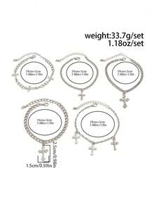 5pcs/Set Cross Pendant Men's Fashion Versatile Retro Bracelet Set - Silver - View 7