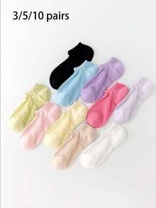 3/5/10 Pack Summer Thin Women's Socks, Hollow Mesh Short Socks, Breathable Low-Cut Plain Fresh Versatile Invisible Socks - Multicolor - View 10