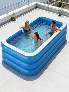 Large Inflatable Swimming Pool, Ocean Design, Cute & Durable PVC Material, Foldable & Portable, Suitable For Family Garden Parties And Backyard Entertainment, Patio Decor Pool, Colorful - Blue and White - View 9