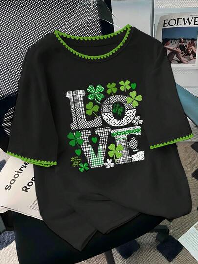 Plus Size Women's Fashion T-Shirt, Soft & Breathable, Suitable For Summer & Spring, Casual, Vacation, Daily Wear - Plus Size Women's Regular Printed T-Shirt Black