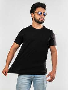 BRAVEN Men's T-Shirt, Peruvian Cotton With Elastane, Plain, Basic, Regular Fit, Casual - màu đen - Xem 1
