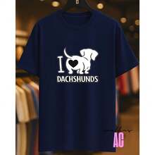 Love Dachshunds Sausage Dog T-Shirt 02 Printed White 100% Cotton Unisex Men's Women's Comfortable - 藏蓝色 - 查看 2